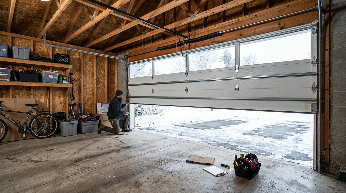 Garage door detail illustrating what a technician checks first on a columbia garage door