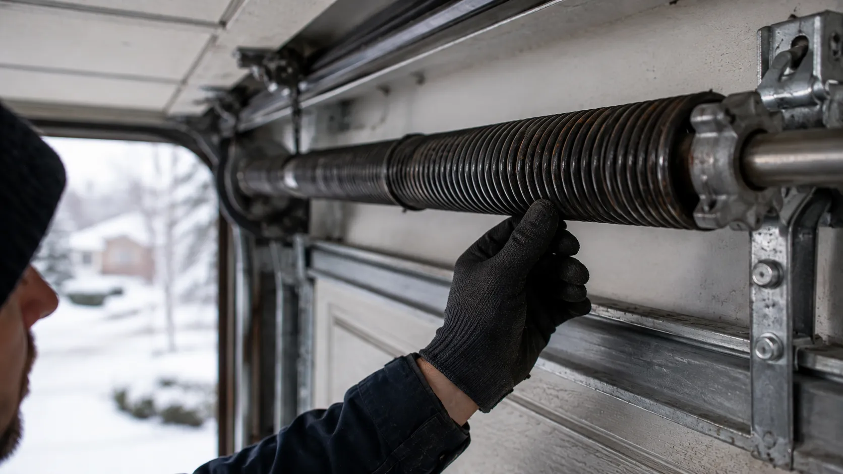 Garage door detail illustrating why garage door springs break in columbia's cold snaps