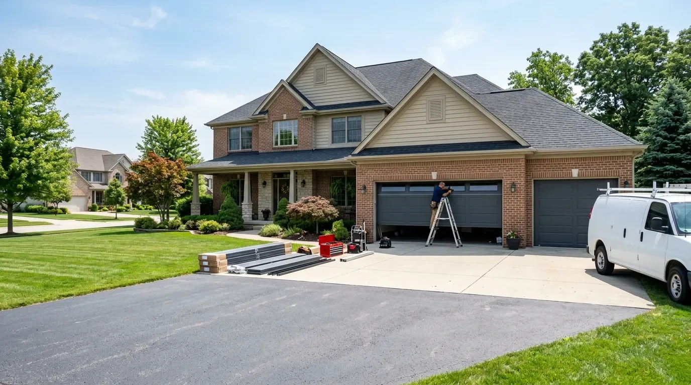 New residential garage door installed on a Columbia Maryland home